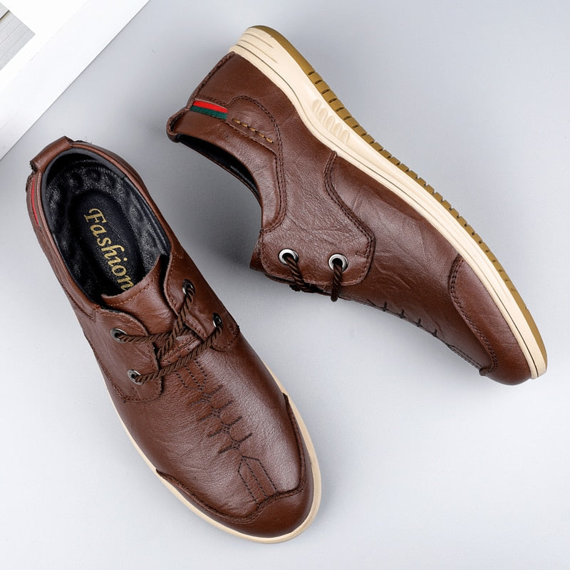 New Arrival  Leather Shoes Men Black Brown Man Lace Up Casual Shoe Brand Fashion Walking Shoes Mens Wearable Driving Shoes