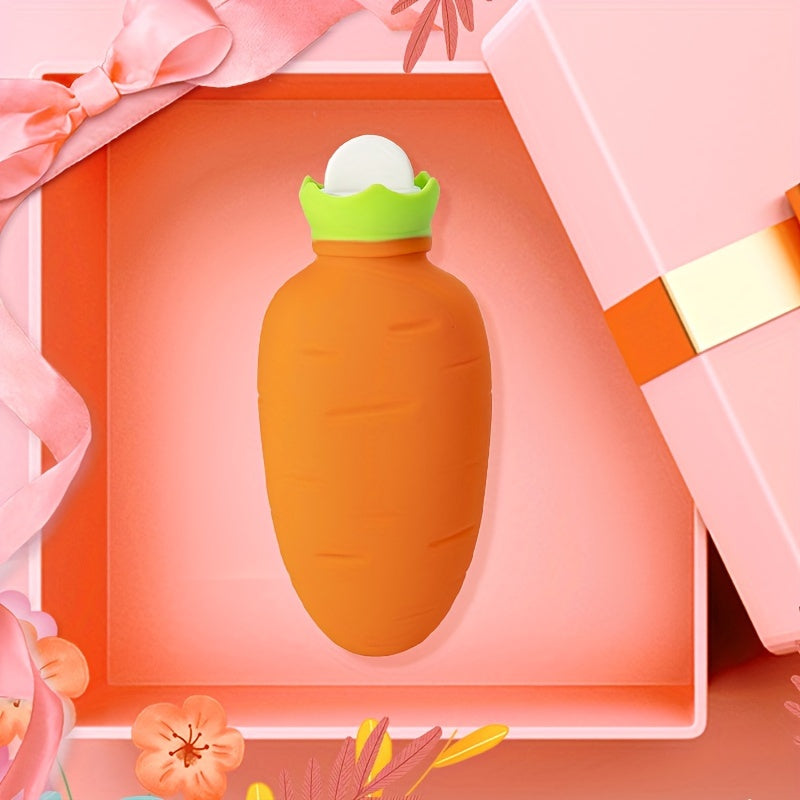 11.16oz Carrot-Shaped Silicone Water Bottle for Pain Relief, Microwaveable BPA-Free Unscented Ai Bei Parent Co. Water Bag with Cover - Ideal for Neck, Shoulder Discomfort, Menstrual Cramps, Dual Temperature Compress (Plush Bag Not Included)