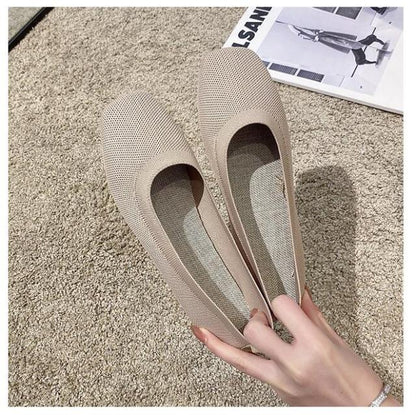 EOEODOIT Stretch Knitted Shoes Spring Autumn Women Flat Heel Anti Skid Ballet Flats Shoes Slip On Breathable Loafer Female