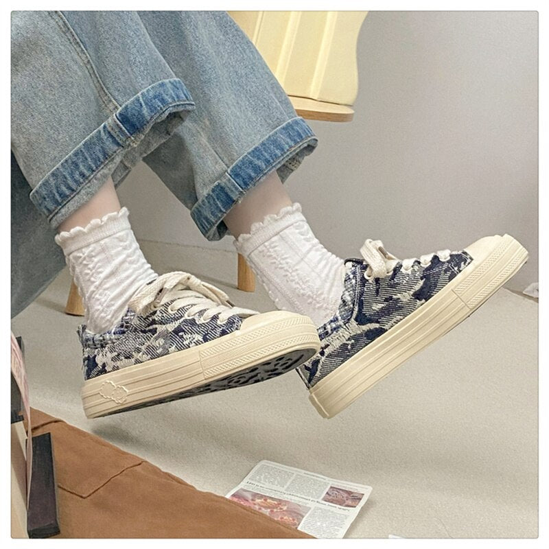 xiangtuibao NEW Pink Canvas Sneakers Woman Vulcanized Shoes Platform Sneakers Women Lace Up Flats Sneakers Ladies Spring Autumn Sports Shoes