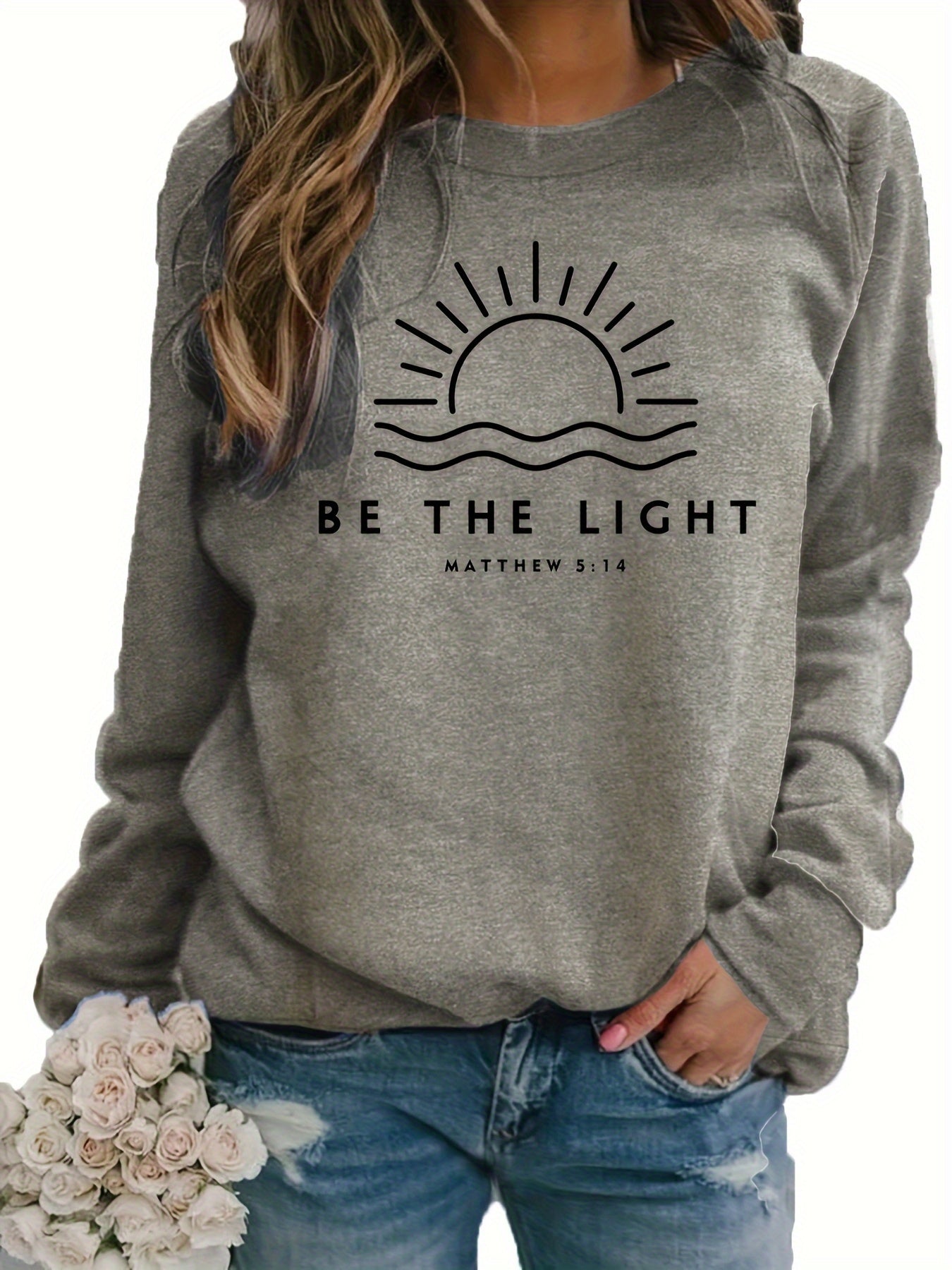 Womens Chic Letter Print Sweatshirt - Soft Cotton Blend, Casual Raglan Long Sleeves - Versatile Crew Neck, Perfect for Spring & Fall Outfits - A Stylish Everyday Wardrobe Staple