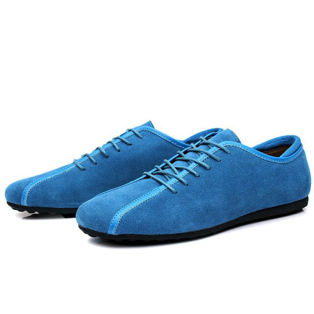 xiangtuibao   Spring Men Suede Sneakers Casual Shoes New Fashion Lace Up Male Flat Comfortable Blue Man Leather Soft Shoes Size 38-44