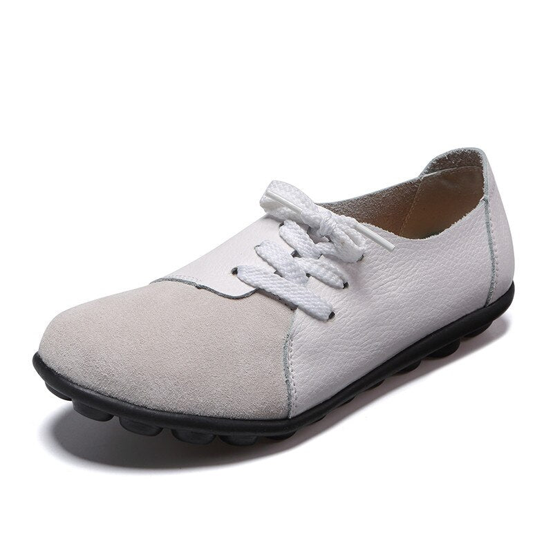 xiangtuibao  Spring Genuine Leather Sewing Women's Shoes Soft Bottom Solid Women Flat Shoes Woman Lace-up Casual Sports Footwear