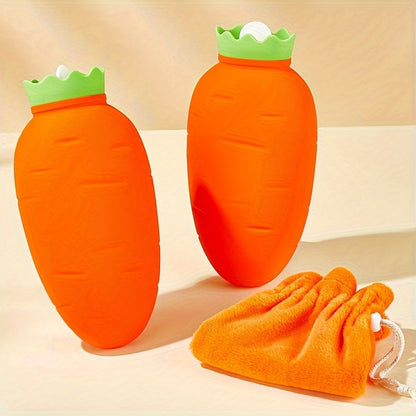 11.16oz Carrot-Shaped Silicone Water Bottle for Pain Relief, Microwaveable BPA-Free Unscented Ai Bei Parent Co. Water Bag with Cover - Ideal for Neck, Shoulder Discomfort, Menstrual Cramps, Dual Temperature Compress (Plush Bag Not Included)