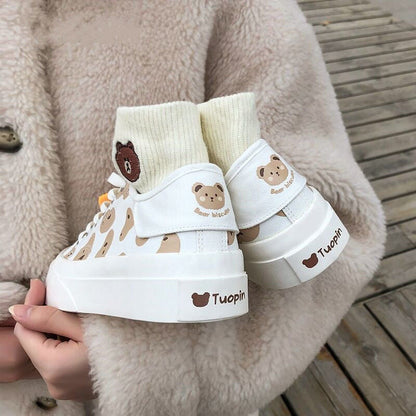 xiangtuibao   Kawaii Shoes Women Sneakers White Platform Sports Flats Tennis Girly Cute Causal Loli Female Trainer Print