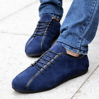 xiangtuibao   Spring Men Suede Sneakers Casual Shoes New Fashion Lace Up Male Flat Comfortable Blue Man Leather Soft Shoes Size 38-44