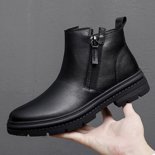 Man Winter Chelsea Boots Fur Warm Male Casual Genuine Leather Shoes Designer Men's Dress Boot Handmade Zipper Business Footwear