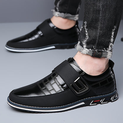 Plus Size Mens Fashionable Business Shoes with Stylish Hook & Loop Closure - Ultra-Comfortable, Non-Slip Rubber Sole, High Durability - Perfect Dress Shoes for the Modern Gentleman