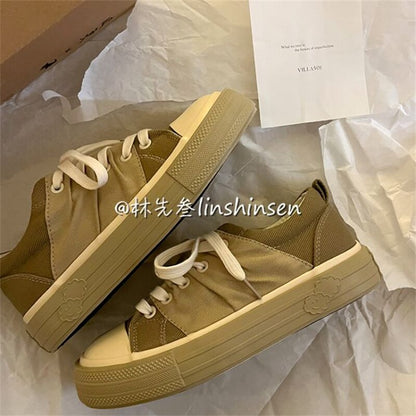 xiangtuibao Canvas Sneakers Woman Vulcanized Shoes Platform Sneakers Women Lace Up Pink Flats Sneakers Ladies Spring Autumn Sports Shoes INS