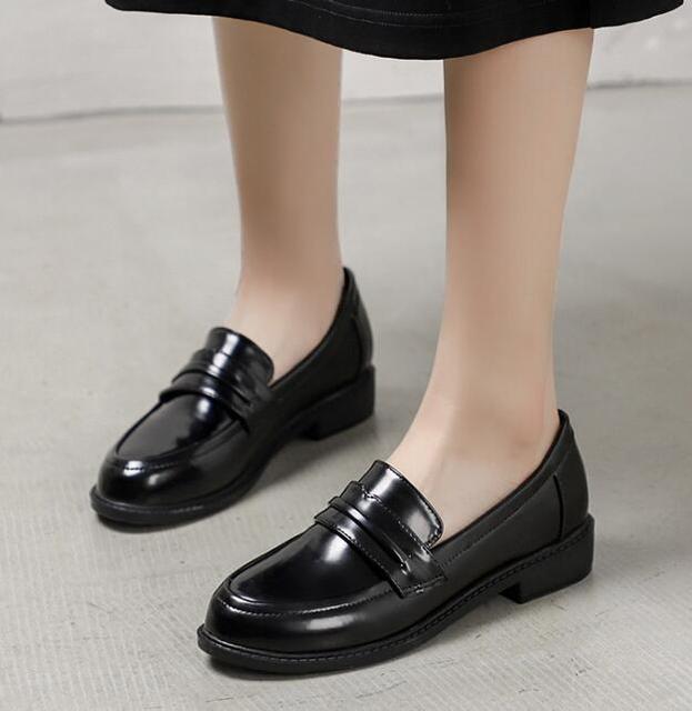 xiangtuibao  Plus size 34-41 Autumn Leather Shoes Women Slip On Black Flat Shoes Wild College Style Loafers Women