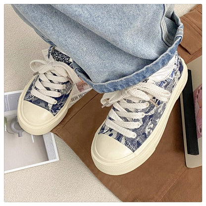 xiangtuibao NEW Pink Canvas Sneakers Woman Vulcanized Shoes Platform Sneakers Women Lace Up Flats Sneakers Ladies Spring Autumn Sports Shoes