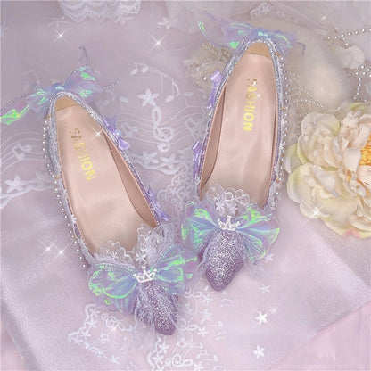 High Heel 6cm/9cm Sweet Girls Princess Kawaii Tea Party Japanese Cute Anime Lolita Shoes Harujuku Lace Bowknot Shoe Cos Feminine