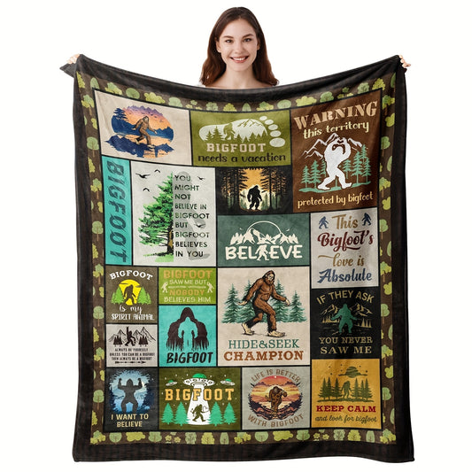 1pc Sasquatch Themed Throw Blanket - Ultra-Soft Flannel Hide & Seek Design - Ideal Mens & Womens Gift for Christmas, Birthdays, Campers & Outdoor Adventures - A Cool Sasquatch Lovers Must-Have!