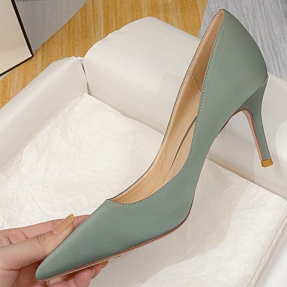 xiangtuibao Elegant New Office Women Pumps Sexy Thin High Heels Woman Dress Wedding Party Shoes Stiletto Red Green Ladies Silk Shoes O0007