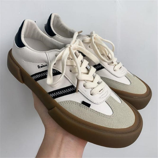 New Spring Autumn Women Vulcanized Sneakers Classic PU Leather Female Casual Shoes Couples Flats Men Women Lace Up Trainers