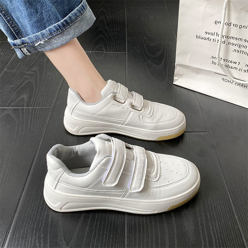 New Chunky Sneakers Women Shoes Flat Platform Shoes Solid Leather Hook & Loop Women's Sports Shoes Woman Sneakers Plus Size