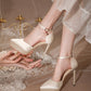 xiangtuibao Women's New Champagne High Heels 12cm Thin Heel Bride's Shoes Waterproof Platform Single Shoes