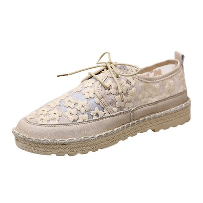 New Women's Breathable Mesh Flower Lace Breathable Casual Shoes Fashion Flats Shoes Women Shallow White Vulcanized Shoes