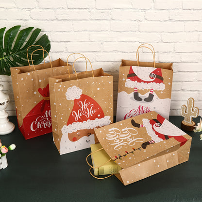 12/24/36pcs Kraft Paper Christmas Tote Bag, Printed Portable Gift Bag With Handle, Mother/father/sister/grandpa's Christmas Supplies, Christmas And New Year Gift Supplies Packaging