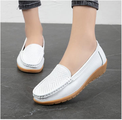 New Moccasins Women Slip On Loafers Female Wedges Flats Ladies Genuine Leather Casual Shoes Comfortable Work Shoes Size 35-44