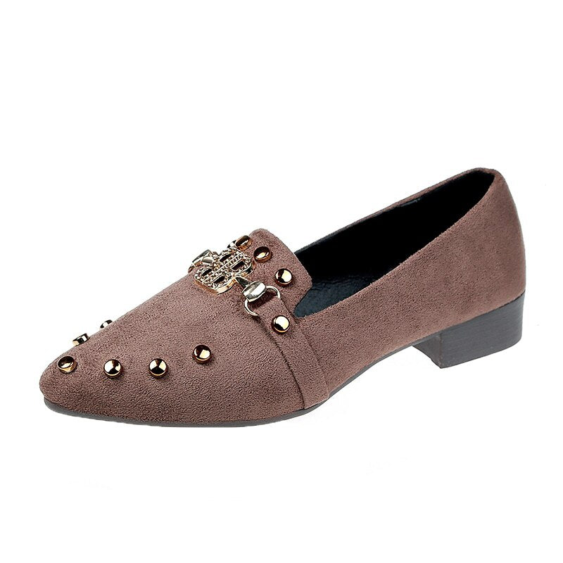 Ladies Single Shoes New Suede Rivet Low Heel Fashion Women Low Top Shoes Flat Shoes Trend Tip Root Women Spring and Autumn Shoes