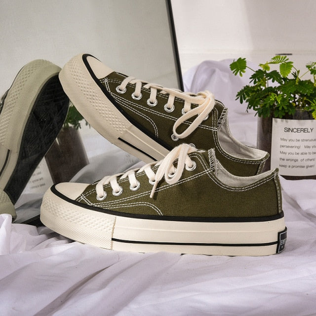 Women Canvas Platform Casual Sneakers Solid Color Girls Sneakers Classic Rubber Lace-Up Canvas Shoes   Zapatos De Mujer