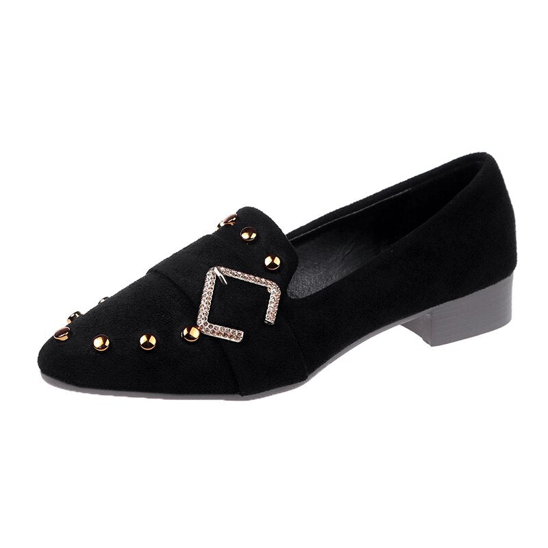 Ladies Single Shoes New Suede Rivet Low Heel Fashion Women Low Top Shoes Flat Shoes Trend Tip Root Women Spring and Autumn Shoes