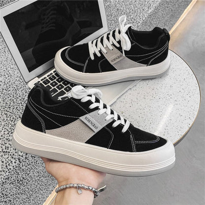 Stylish Black Men Trendy Sneakers Casual Shell Toe Designer Shoes Men Platform Microfiber Streetwear Autumn Mens Casual Shoes