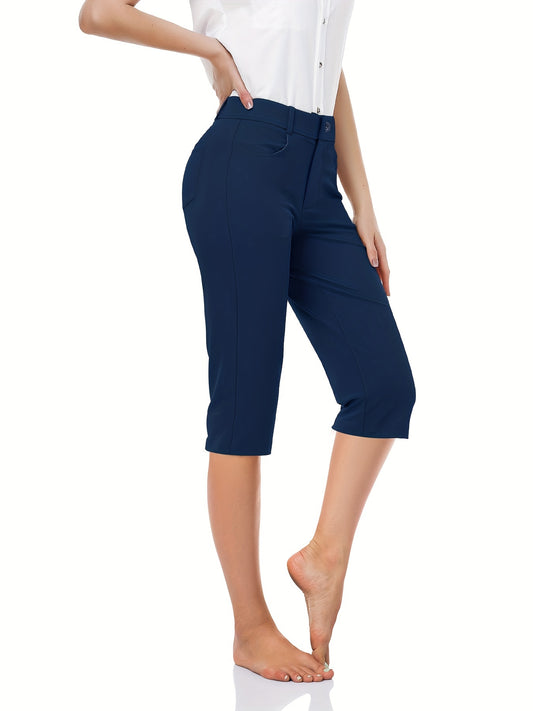 Versatile Women's Stretch Capris - Comfy Pockets, Flexible Fit for Office, Golf & Yoga