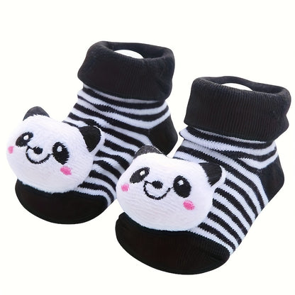 1 Pair Of Baby Girl's Cartoon 3D Animal Pattern Anti-Slip Baby Crew Socks, Soft Breathable Comfy Socks For All Seasons