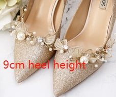 xiangtuibao Golden Bride Pumps Sequined Wedding Shoes Dress Bridal Annual Meeting Banquet Genuine Leather Date Party 9cm High Heels