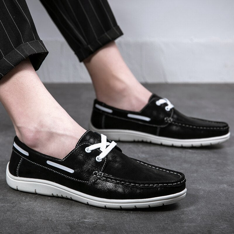 xiangtuibao Genuine Leather Men Casual Shoes Luxury Brand  Mens Loafers Moccasins Breathable Slip on Black Driving Shoes