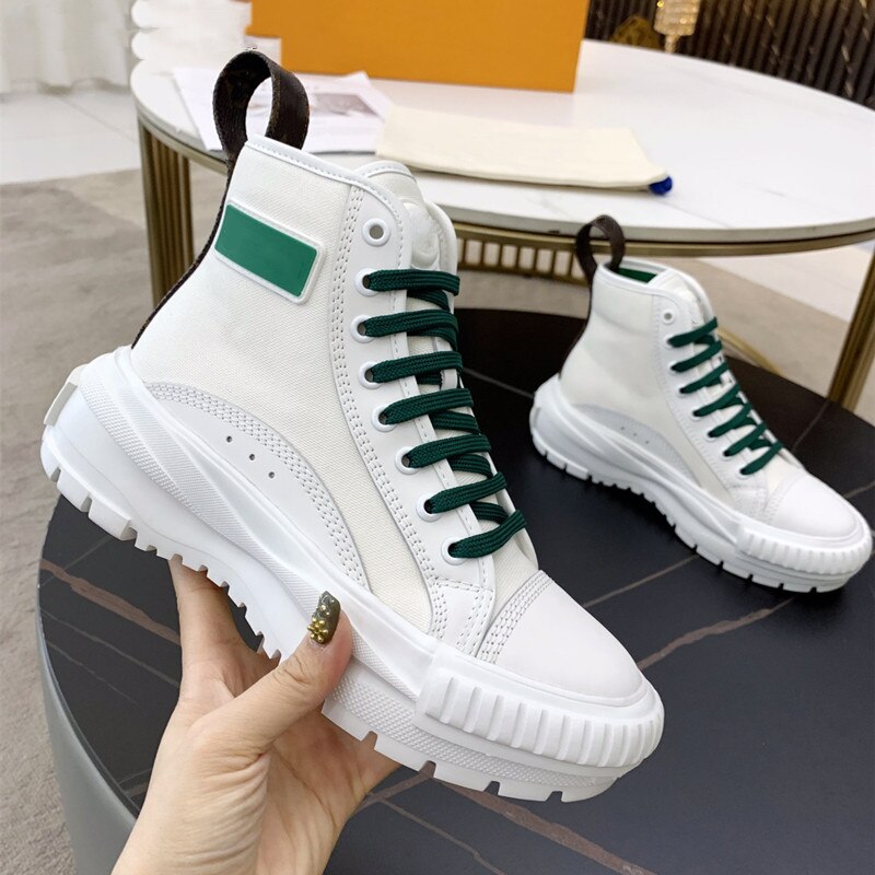 Brand Sneakers Women Platform Canvas Shoes  Lace-Up Woman Shoes Luxury High Quality Designer Shoes Brown FlowersRB116