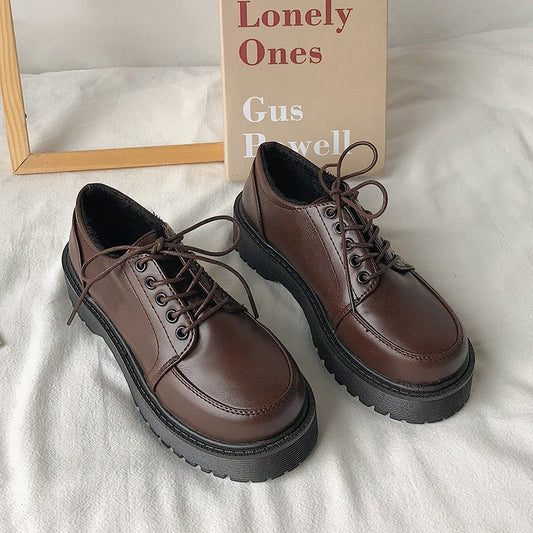 xiangtuibao  Black Brown Vintage Flats Shoes Women  Spring Summer Fashion Comfortable Leather Platform Oxfords Loafers Casual Boat Shoes