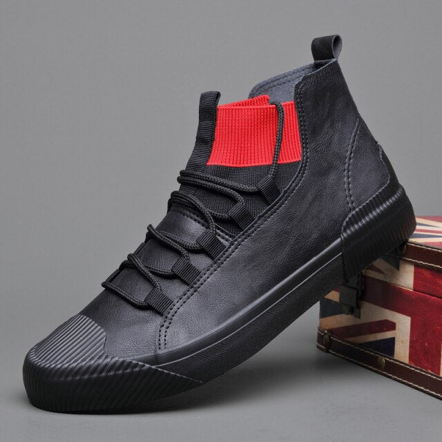 xiangtuibao New Men's Leather Shoes Men Boots Korean Black High Top Shoes Men Wear-resisting Loafers Designer Leisure Vulcanized shoes