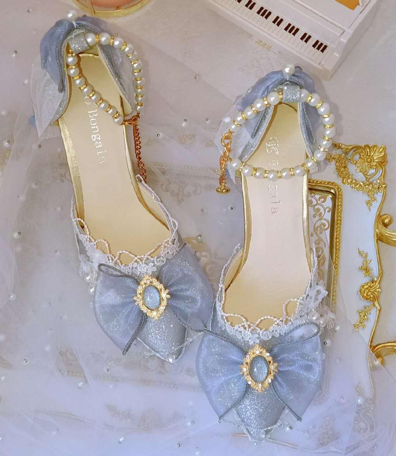 xiangtuibao  princess kawaii shoes round head high heel Kawaii girl sweet lolita shoes pearl lace bowknot women shoes loli cosplay cos