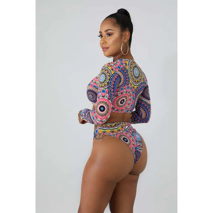 New Long Sleeved Zipper Bikini High Waist Women's Split Conservative Sunscreen Beach Swimsuit