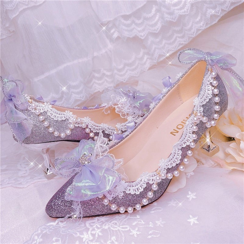 High Heel 6cm/9cm Sweet Girls Princess Kawaii Tea Party Japanese Cute Anime Lolita Shoes Harujuku Lace Bowknot Shoe Cos Feminine