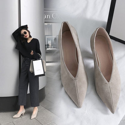 xiangtuibao  hot women Genuine Leather shoes plus size 22-26.5cm Sheep suede women pumps Shallow mouth single shoes high heels 7.5cm