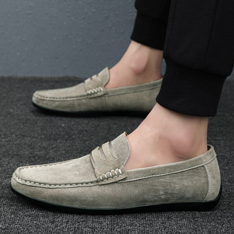 xiangtuibao Men Genuine Pig Leather Shoes Gray Khaki Casual Shoes Dress Men Business Form Dress Suit Shoes Fashion Driver Driving Sneakers