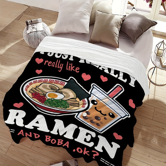 1pc Ultra-Soft Luxurious Ramen Milk Tea Blanket - Adorable Kawaii Design for Noodle Lovers & Bubble Tea Fanatics - A Perfect, Uniquely Cozy Gift Idea