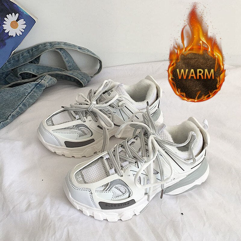 Female Male Dad Shoes  Adult Platform Trainers Stylish Casual Chunky Sneakers For Women Men White Sport Thick Sole Footwear