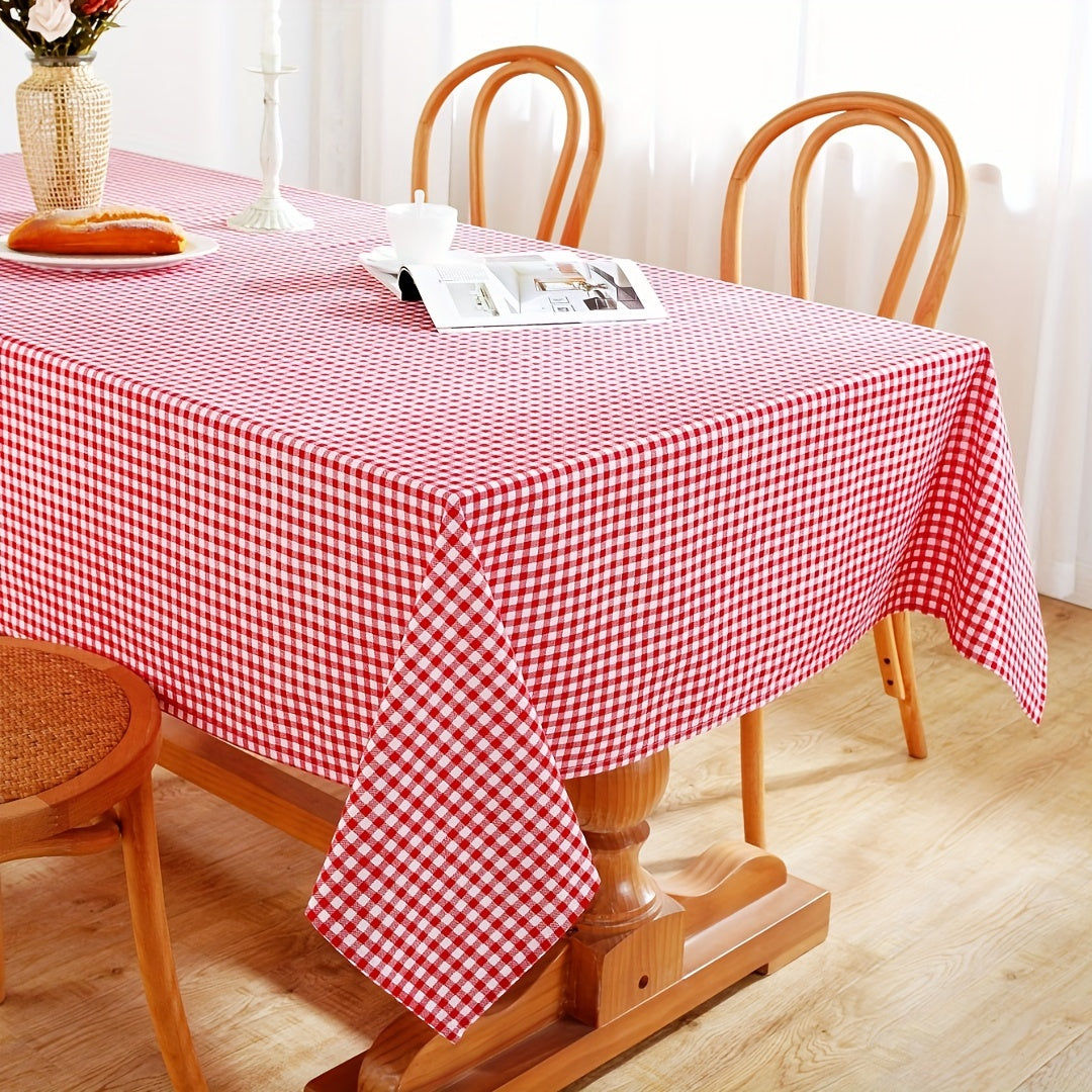 1PS Red & White Grid Tablecloth - Stylish, Durable Polyester-cotton Rectangular Cover - Perfect for Festive Events, Weddings, Birthdays, Holidays & Valentines Day - Adds Cozy Elegance to Coffee Tables & Bedside Cabinets