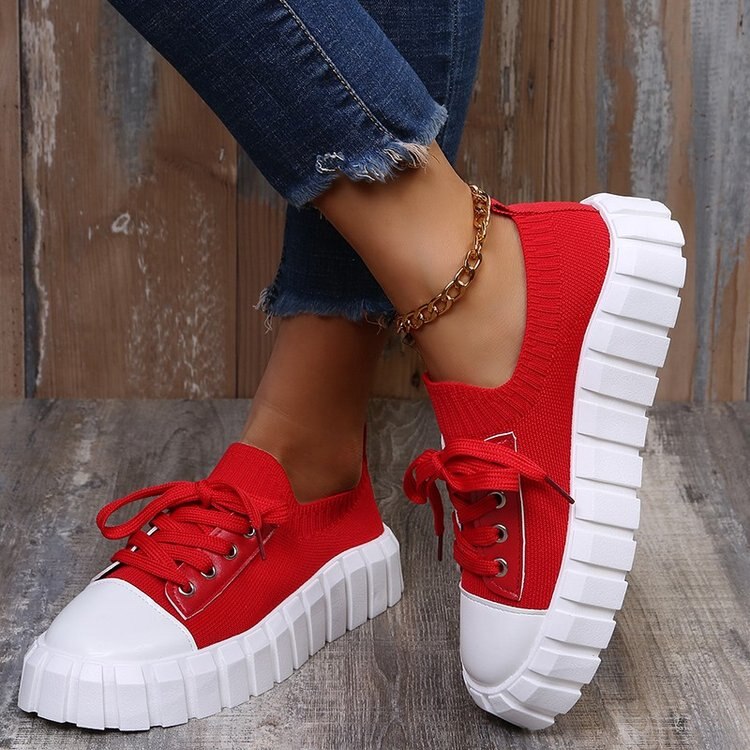 New Ladies Vulcanized Shoes Casual Sneakers Lace Up Solid Color Platform Canvas Flats Free Shipping Plus Size Women's Shoes Mesh