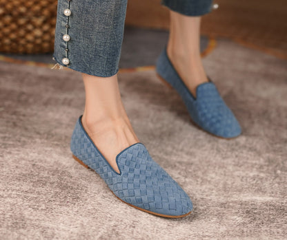 xiangtuibao New Fashion Women Spring Summer Suede Loafers Comfortable Shoes Woman Leather Slip On Casual Flats Ladies Low Heels Blue