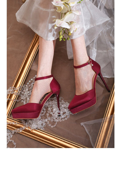 xiangtuibao Women's New Champagne High Heels 12cm Thin Heel Bride's Shoes Waterproof Platform Single Shoes