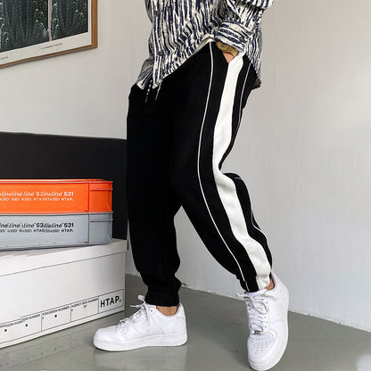 xiangtuibao - Handsome Striped Grey Sports Sweatpants