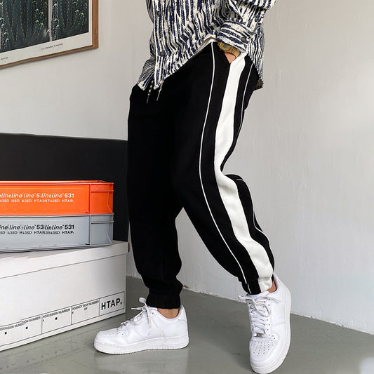 xiangtuibao - Handsome Striped Grey Sports Sweatpants