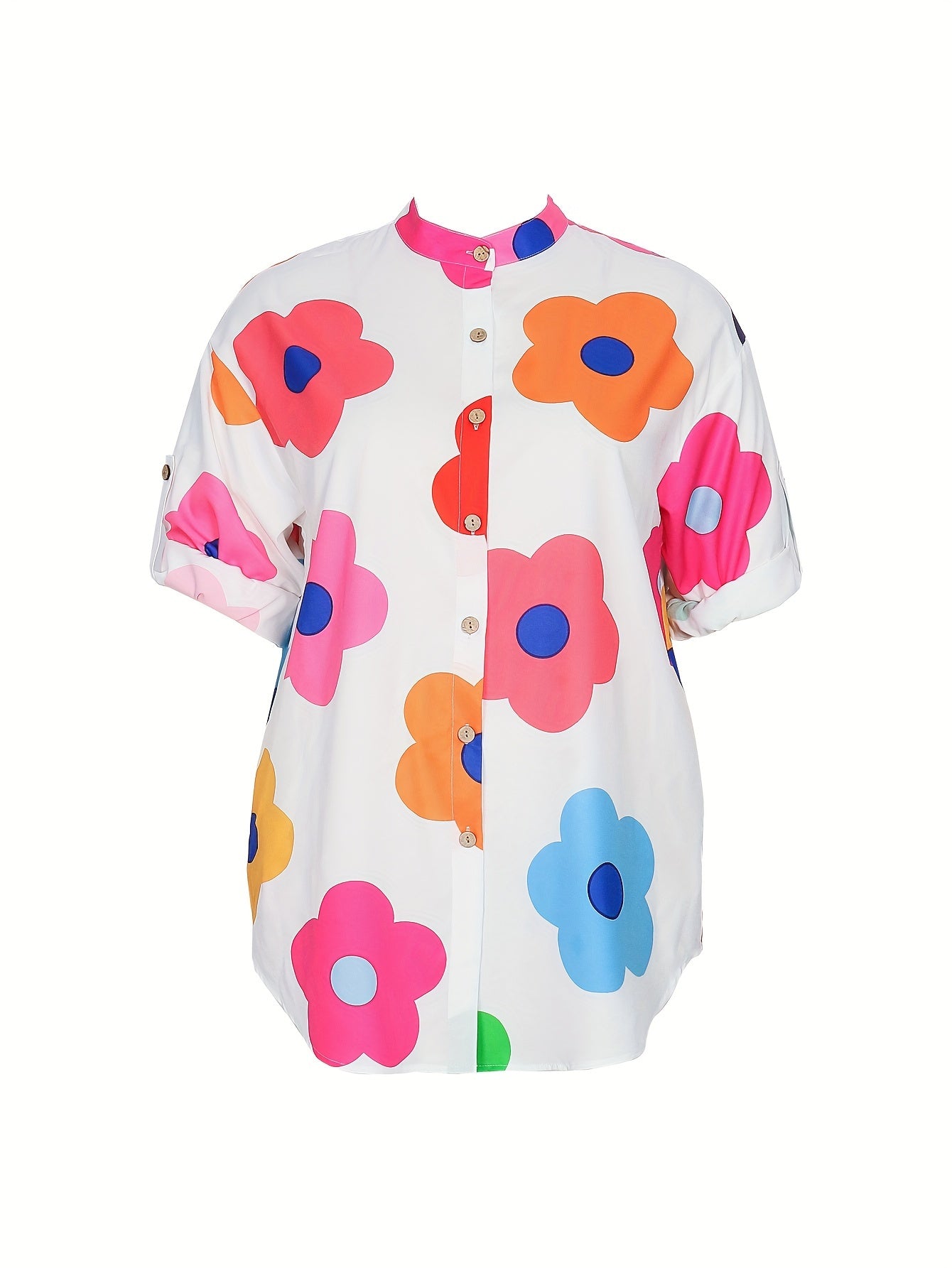 Chic Plus Size Floral Print Shirt - Stylish & Comfortable, Short Sleeve Button Front - Trendy Womens Plus Size Clothing