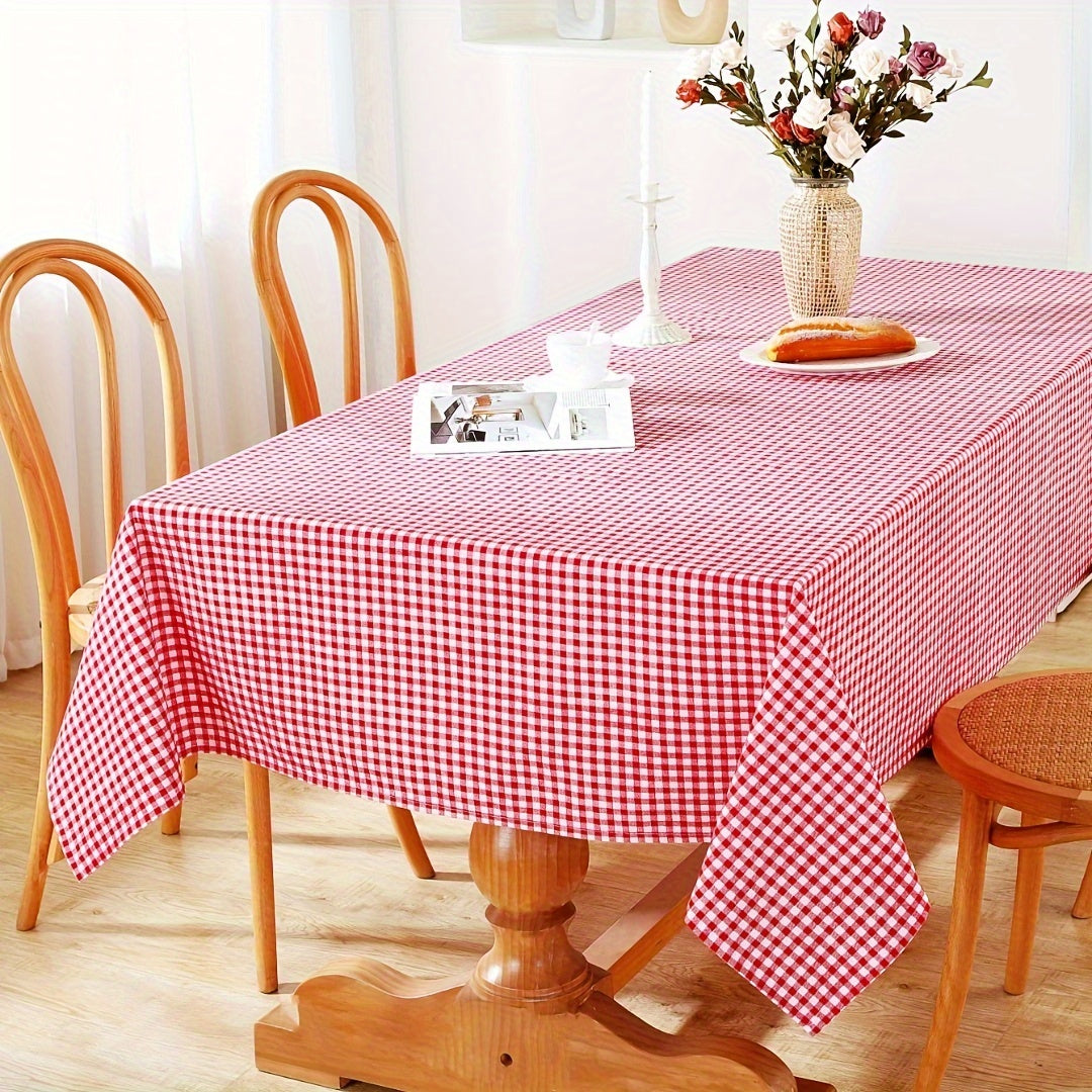 1PS Red & White Grid Tablecloth - Stylish, Durable Polyester-cotton Rectangular Cover - Perfect for Festive Events, Weddings, Birthdays, Holidays & Valentines Day - Adds Cozy Elegance to Coffee Tables & Bedside Cabinets